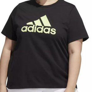 Adidas BLACK/LIME Women's Plus Size Cotton Logo T-Shirt